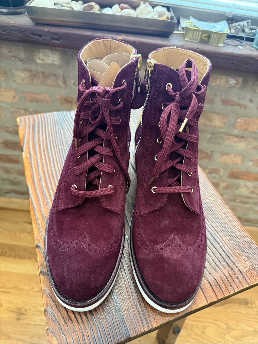 Lace-Up Suede Ankle Boots in OAS Maroon